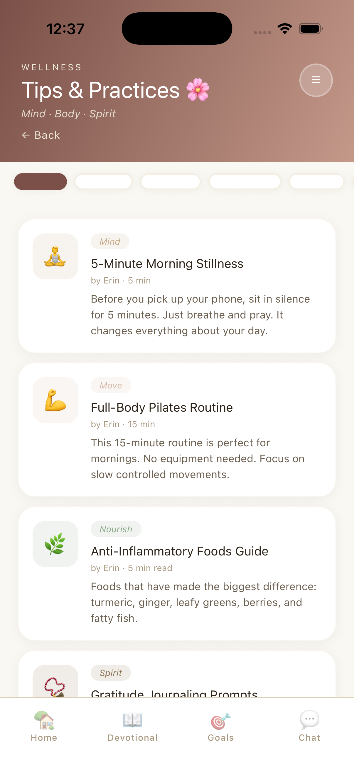 Wellness tips screen